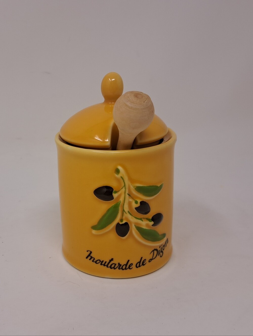 Vintage 90s 80s Dijon Mustard Jar with Wooden Spoon HQ French